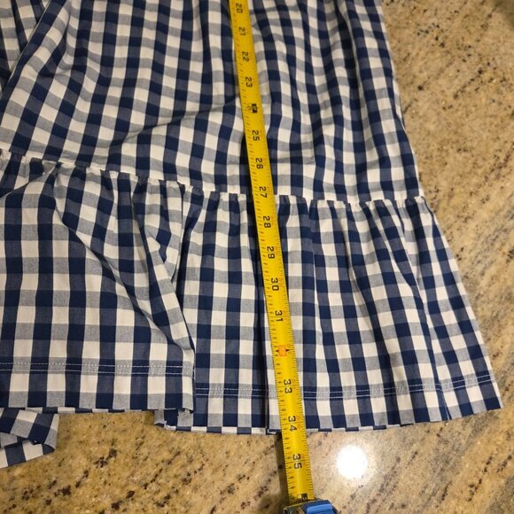 Lake Pajamas Size S Blue Gingham Check Cotton Smocked MIDI Dress Peplum Hem - Picture 4 of 13